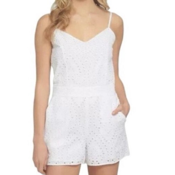 1. State Pants - 1.STATE x Revolve Tahiti White Eyelet V-Neck Adjustable
Strap Romper